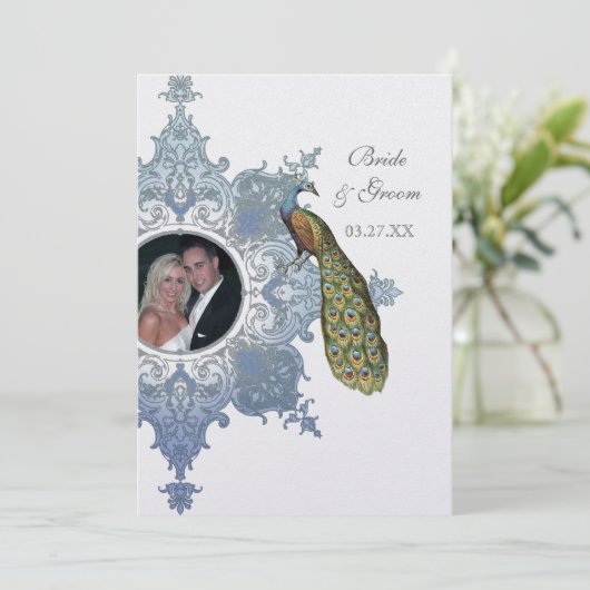Faire-part de mariage baroque Peacock - Bleu (Debout devant)