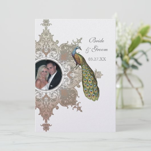 Faire-part de mariage baroque Peacock - Mocha Tan (Debout devant)