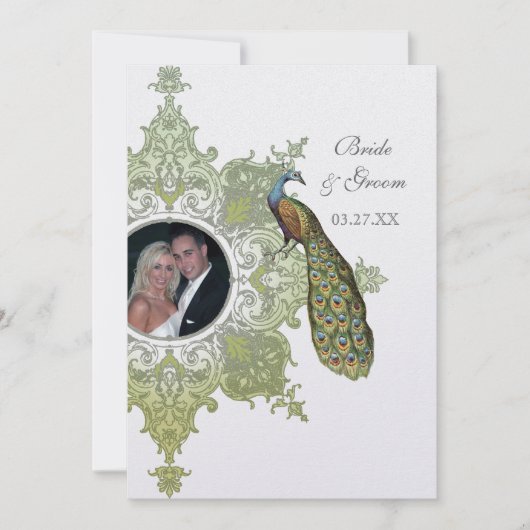 Faire-part de mariage baroque Peacock - Olive Lime (Devant)