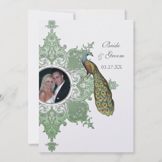 Faire-part de mariage baroque Peacock - Vert print (Devant)