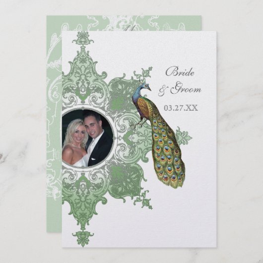 Faire-part de mariage baroque Peacock - Vert print (Devant / Derrière)