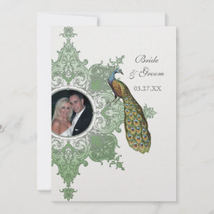 Faire-part de mariage baroque Peacock - Vert print