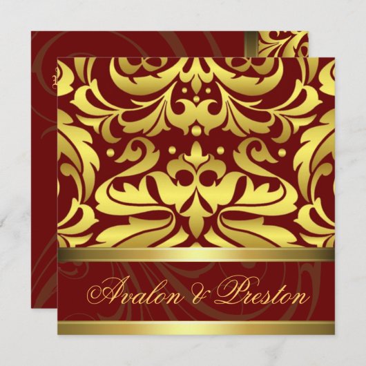 Faire-part de mariage baroque rouge et doré (Devant / Derrière)