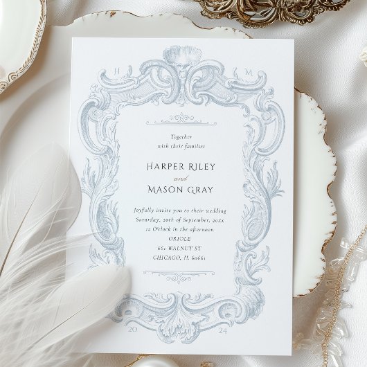 Faire-part de mariage baroque Silver Elegance