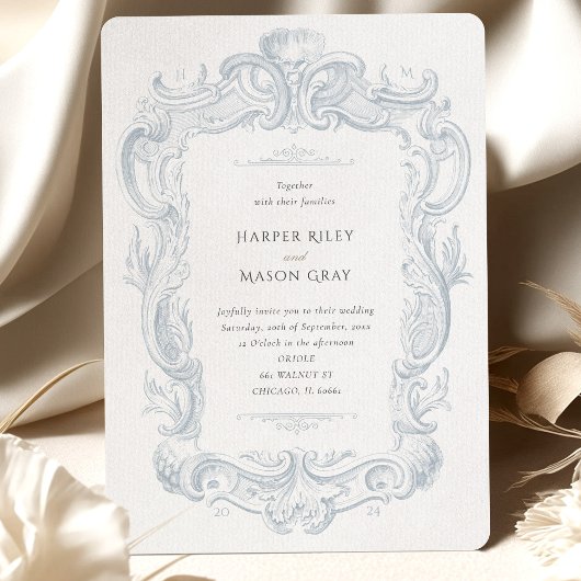 Faire-part de mariage baroque Silver Elegance