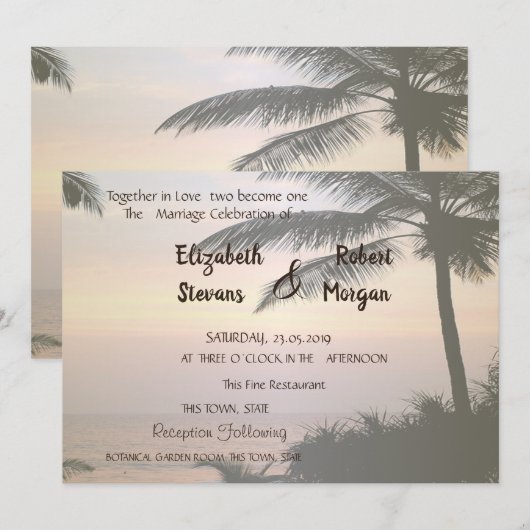 Faire-part de mariage Beach Palms Sunset (Devant / Derrière)