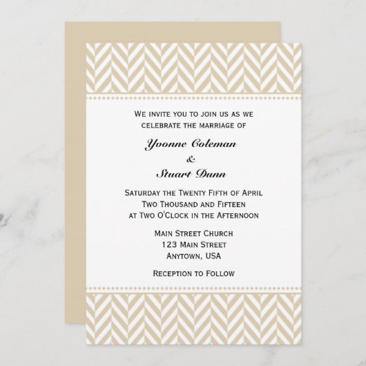 Faire-part de mariage beige blanc cerf (Devant / Derrière)