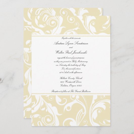 Faire-part de mariage beige de classique de (Devant / Derrière)