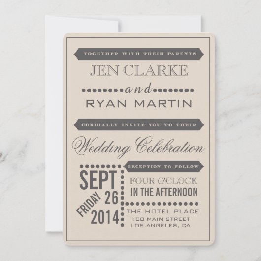 Faire-part de mariage beige et gris de manuscrit (Devant)