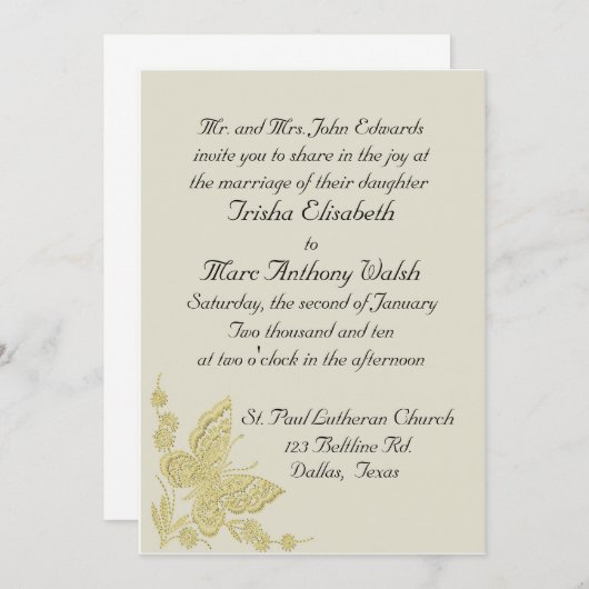 Faire-part de mariage beige et jaune (Devant / Derrière)