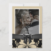 Faire-part de mariage beige et noir photo traditio (Devant)