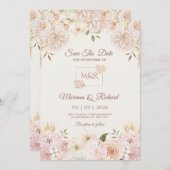 Faire-part de mariage beige et pêche (Devant / Derrière)