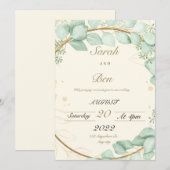 Faire-part de mariage beige et vert (Devant / Derrière)