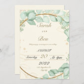 Faire-part de mariage beige et verte (Devant / Derrière)