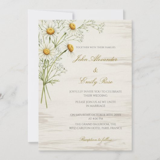 Faire-part de mariage beige rustique avec fleurs m (Devant)