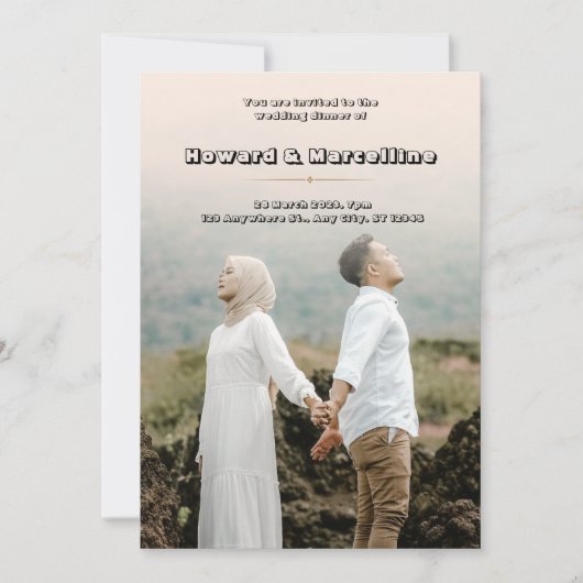 Faire-part de mariage beige simple avec image épou (Devant)