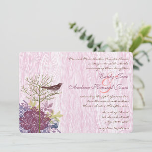 Faire-part de mariage Berry Vintage Bird Leaf Wood