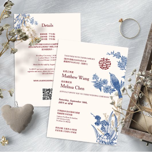 Faire-part de mariage bilingue chinois Magpie tout