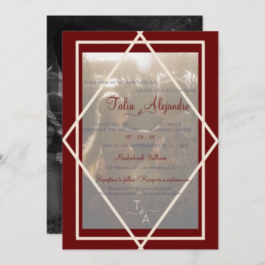 Faire-part de mariage bilingue de Bourgogne (Devant / Derrière)