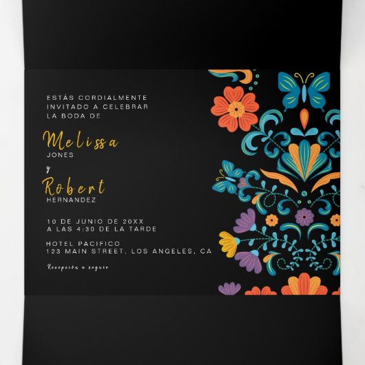Faire-part de mariage bilingue - Fiesta All in One (Intérieur au milieu)