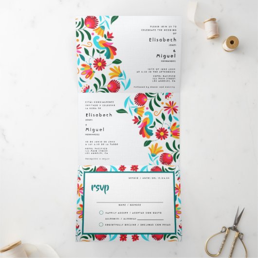 Faire-part de mariage bilingue - Flora All in One (Intérieur)