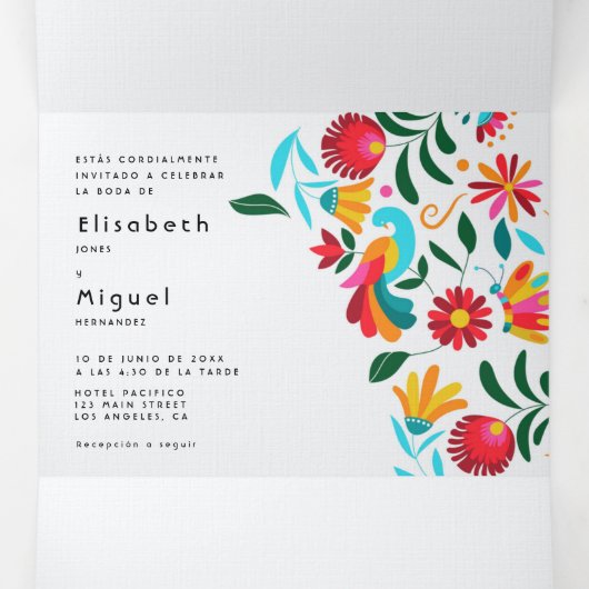 Faire-part de mariage bilingue - Flora All in One (Intérieur au milieu)
