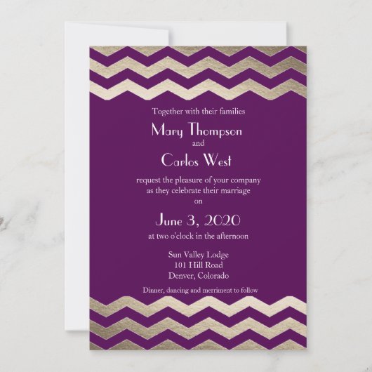 Faire-part de mariage Bilingue Gold Shimmer Chevro (Devant)