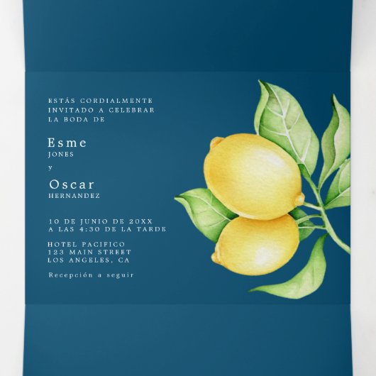 Faire-part de mariage bilingue - Les citrons tous  (Intérieur au milieu)