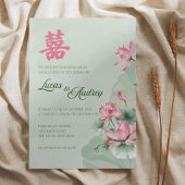 Faire-part de mariage bilingue Lotus rose vert