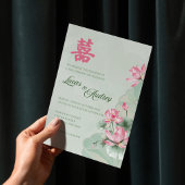 Faire-part de mariage bilingue Lotus rose vert