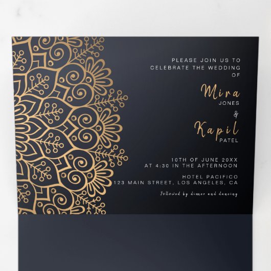 Faire-part de mariage bilingue - Mandala All in On (Intérieur en premier)