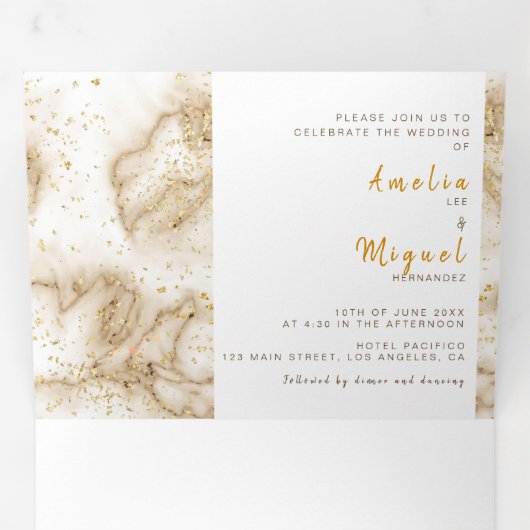 Faire-part de mariage bilingue - Marbre tout en un (Intérieur en premier)