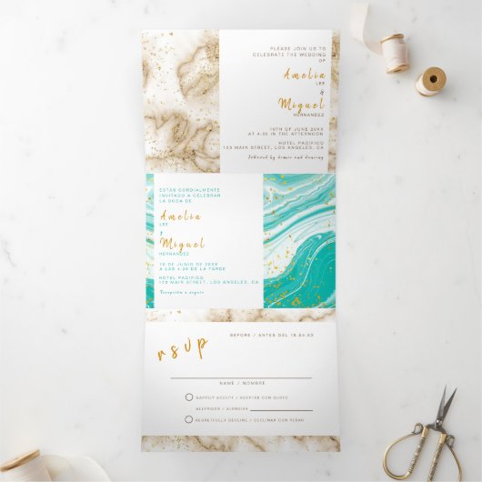 Faire-part de mariage bilingue - Marbre tout en un (Intérieur)