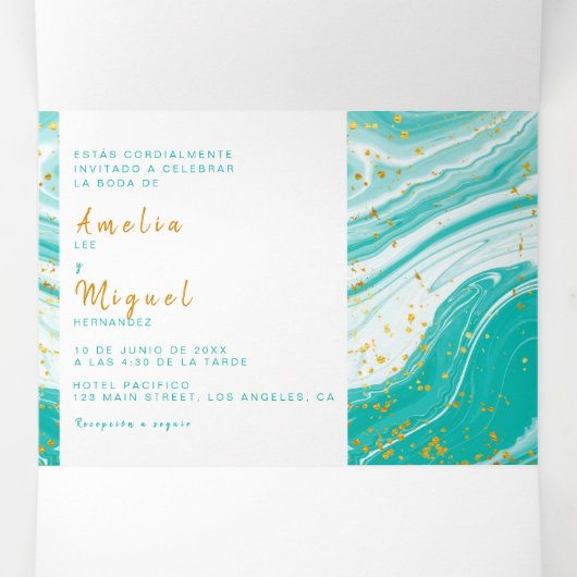 Faire-part de mariage bilingue - Marbre tout en un (Intérieur au milieu)
