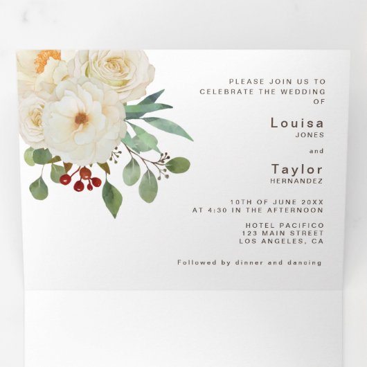 Faire-part de mariage bilingue - Peony All in One (Intérieur en premier)