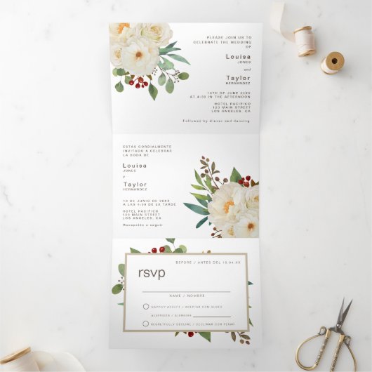 Faire-part de mariage bilingue - Peony All in One (Intérieur)