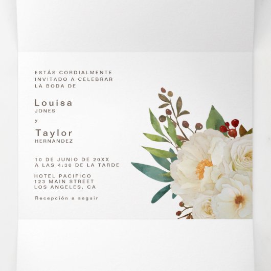 Faire-part de mariage bilingue - Peony All in One (Intérieur au milieu)