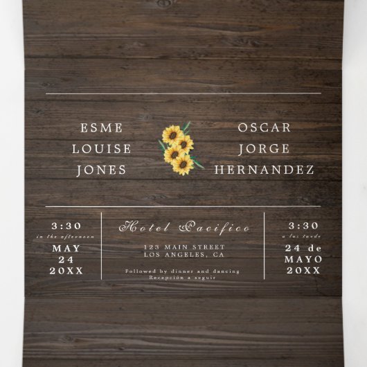 Faire-part de mariage bilingue - Photos rustiques (Intérieur au milieu)