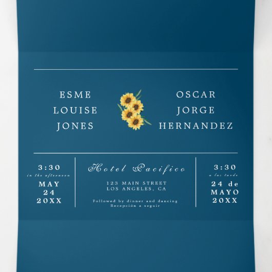 Faire-part de mariage bilingue - Tournesols (Intérieur au milieu)