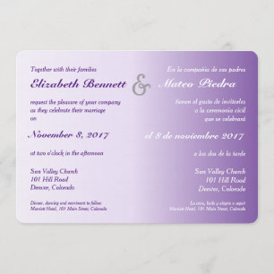 Faire-part de mariage bilingue violet ombre