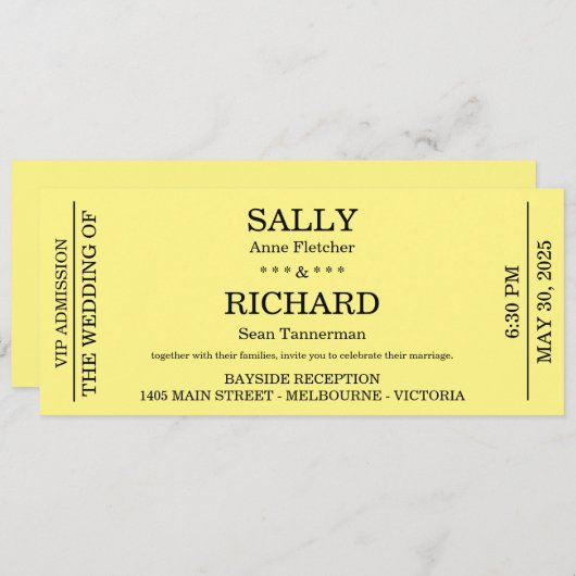 Faire-part de mariage (Billet Concert Styled) (Devant / Derrière)