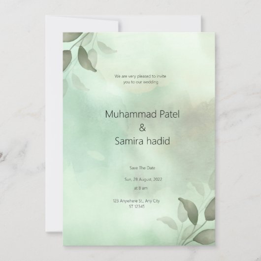 Faire-part de mariage bio verte et noire (Devant)
