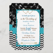 Faire-part de mariage Black and Blue Gold Hearts (Devant / Derrière)