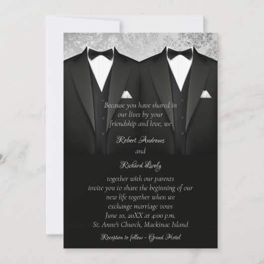 Faire-part de mariage Black and Silver Gay Tuxedo (Devant)