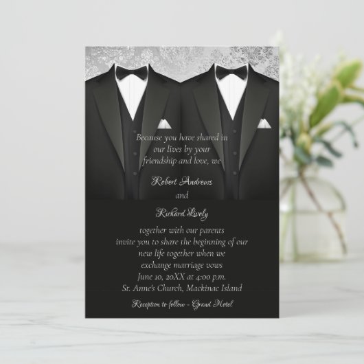 Faire-part de mariage Black and Silver Gay Tuxedo (Debout devant)