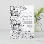 Faire-part de mariage Black Birds & Swirls (Debout devant)