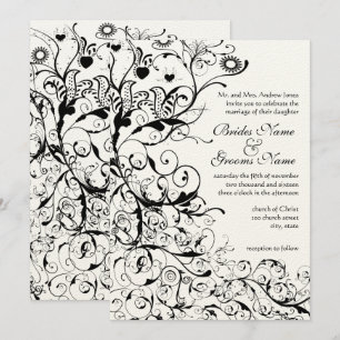 Faire-part de mariage Black Birds & Swirls