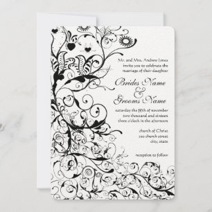Faire-part de mariage Black Birds & Swirls