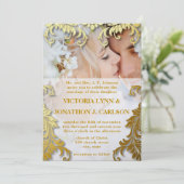 Faire-part de mariage Black et Gold Swirl (Debout devant)