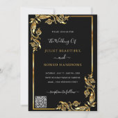 Faire-part de mariage Black Gold encadré avec code (Devant)